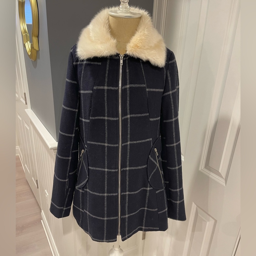 Coffee shop A Line Plaid Peacoat